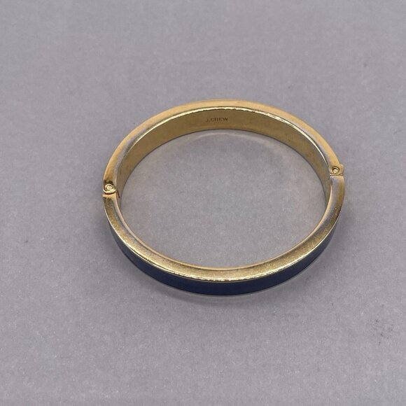 J. Crew Blue Enamel Hinged Bangle Bracelet Gold Tone - Picture 3 of 7
